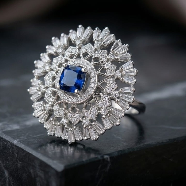  White Blue Diamond Ring